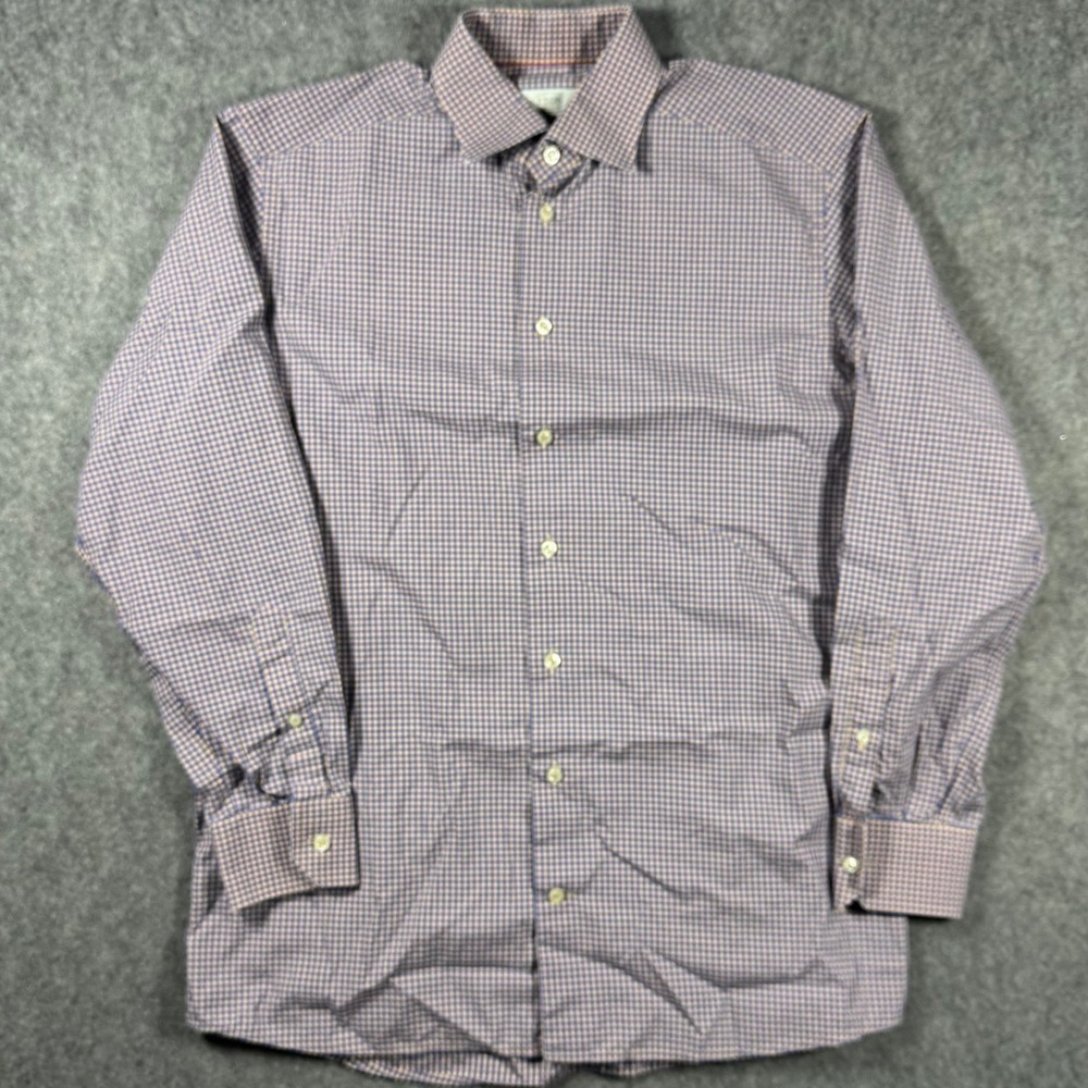 Eton Contemporary Fit Gingham Check Shirt Mens 16‎ 41 Blue Orange Long Sleeve
